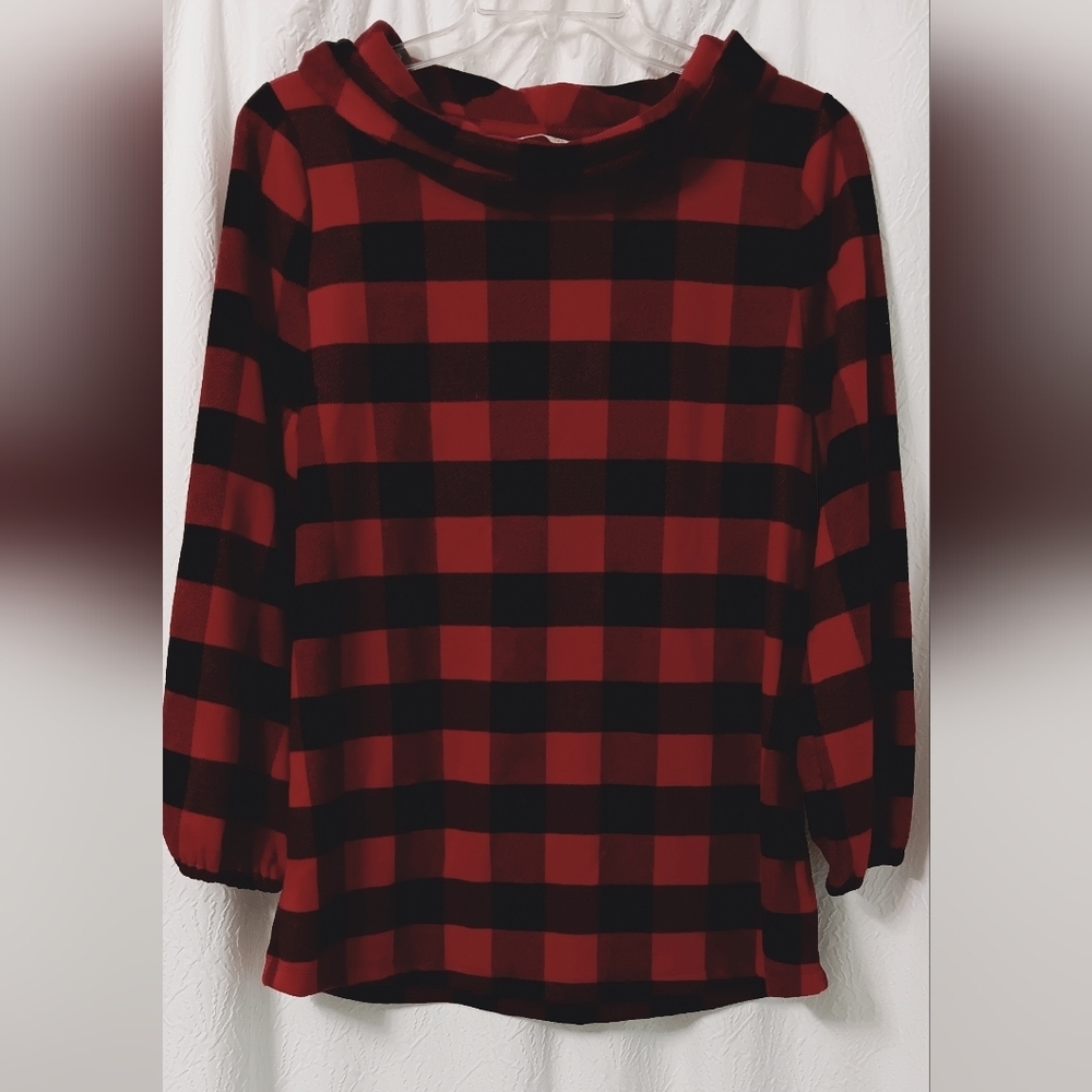 Soft Surroundings Red and Black Plaid Long Sleeve Top Size L